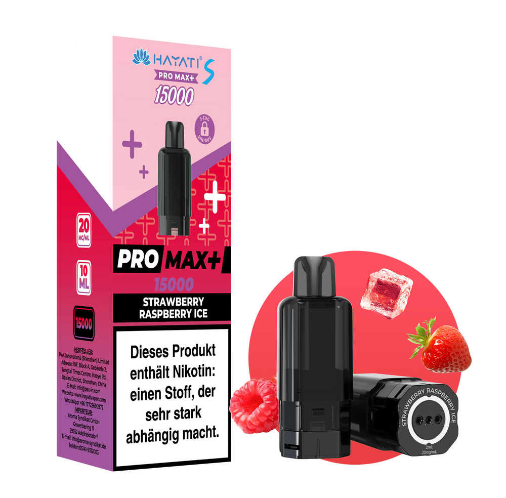 5x Hayati Pro Max+ 15K Pod Strawberry Raspberry Ice + 5x Leer Pod 0ml