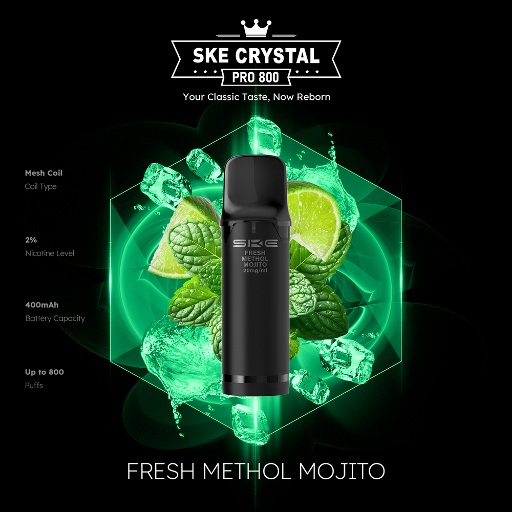 10x SKE Crystal Pro 800 - Fresh Menthol Mojito - 20mg Nikotingehalt