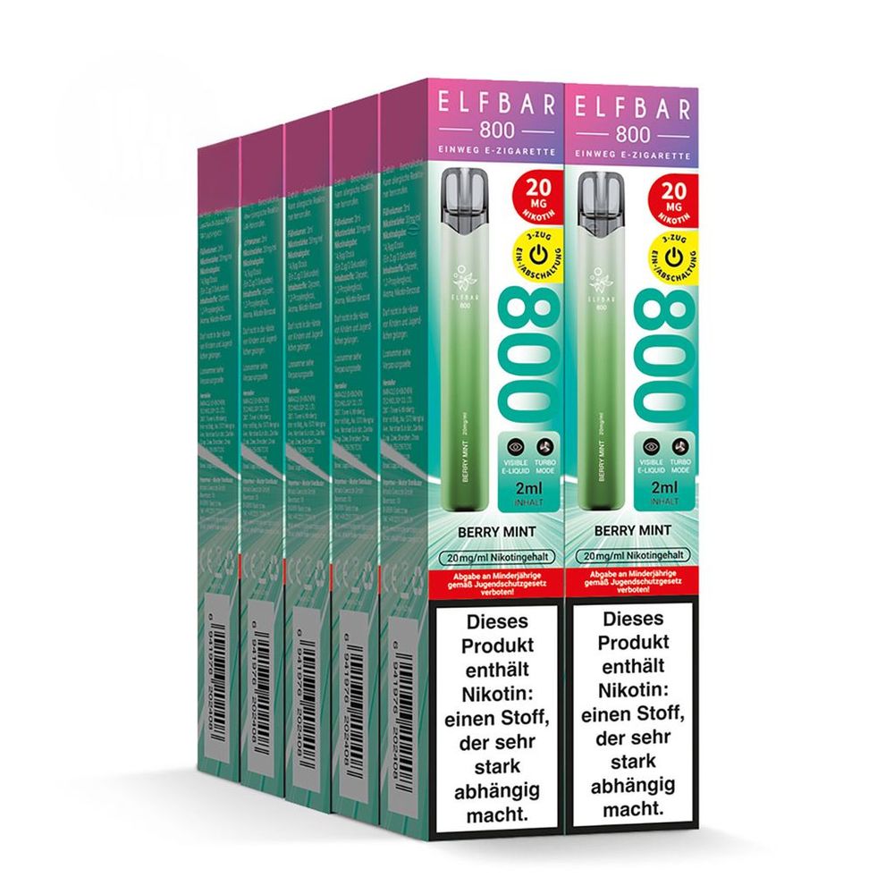 10x ELFBAR 800 Berry Mint 20mg Nikotin