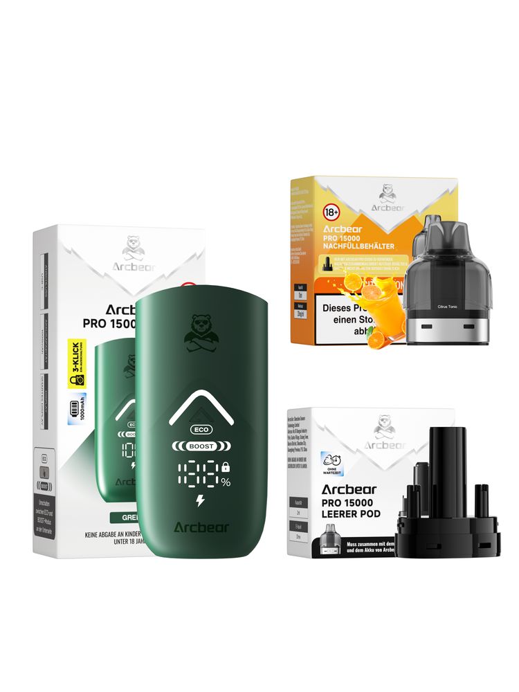 5x Arcbear Pro 15000 Starter Set - Farbe: Green + Pod Citrus Tonic