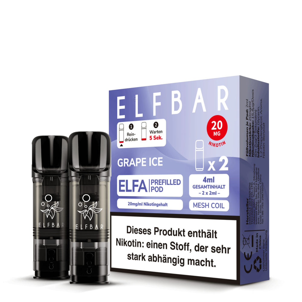 10x ELFBAR ELFA Grape Ice 20mg Nikotin 2er Pack