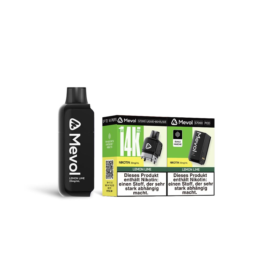 10x Mevol S7000 Lemon Lime 2ml Pod + 10ml E-Liquid Tank