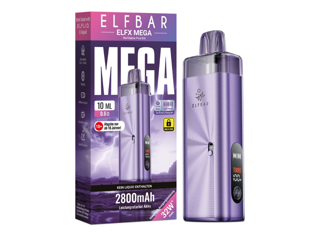 10x Elfbar ELFX Mega Pod Kit - 2800 mAh Farbe: Lila