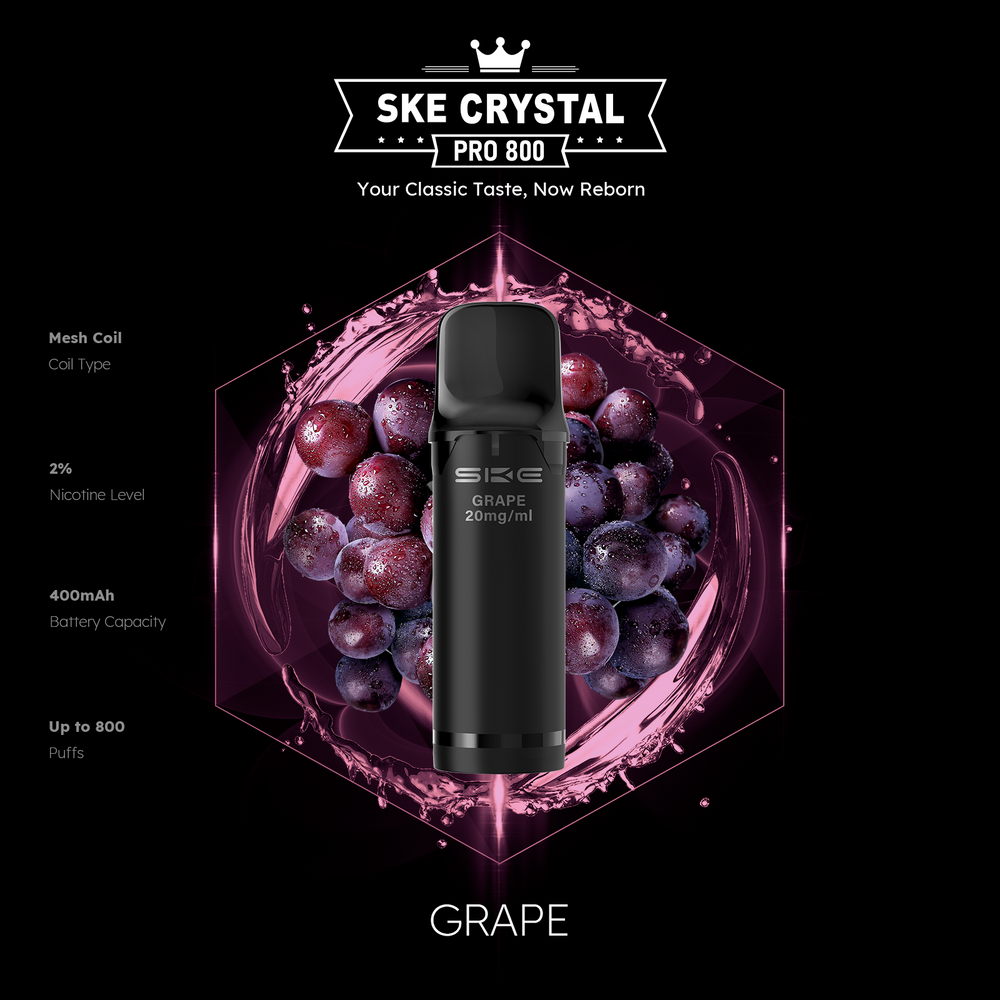 10x SKE Crystal Pro 800 - Grape - 20mg Nikotingehalt