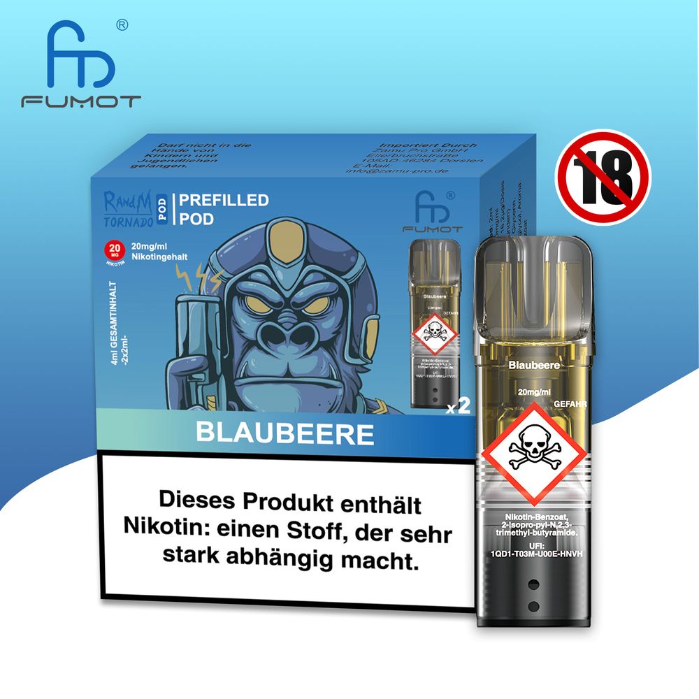 10x RandM Tornado Blaubeere 20mg Nikotin 2er Pack