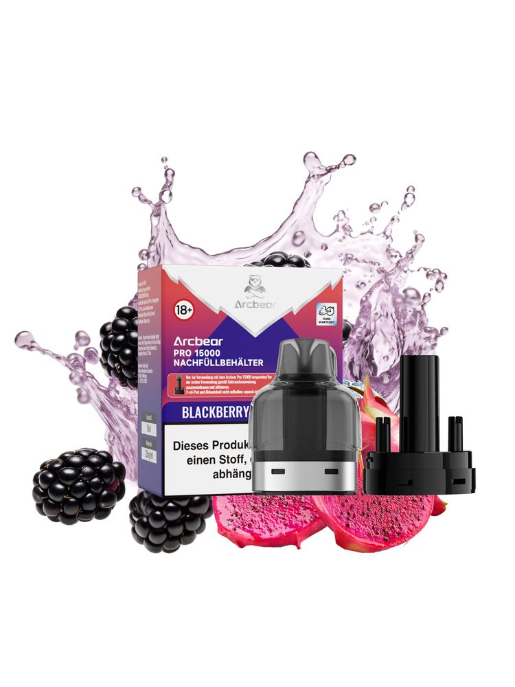 10+10 (0+10ml) Arcbear Pro 15000 Nachfüll-Set - Blackberry Dragonfruit - 20 mg/ml Nikotingehalt + Leerpod