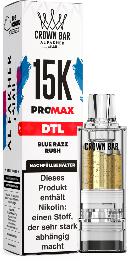 10x Al Fakher 15K PRO MAX (V2) Pod - Blue Razz Rushe - 6mg/ml Nikotingehalt - DTL