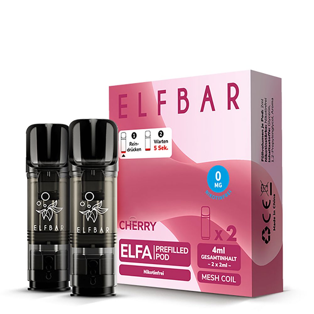 10x ELFBAR ELFA Cherry 0mg Nikotin 2er Pack