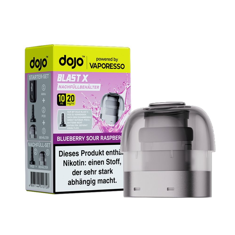5x Dojo Blast X Pod 10ml - Blueberry Sour Raspberry - 20mg/ml Nikotingehalt + 5x Leerpod