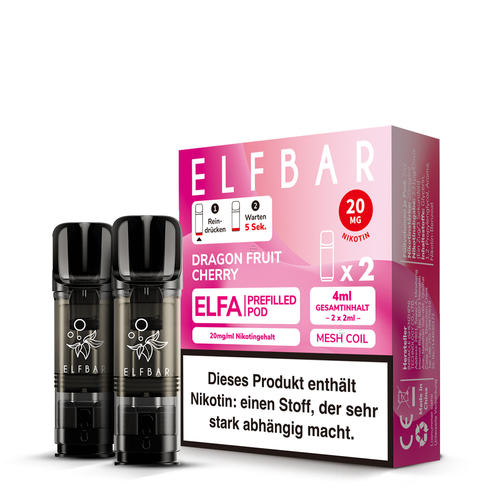 10x ELFBAR ELFA Dragon Fruit Cherry 20mg Nikotin 2er Pack