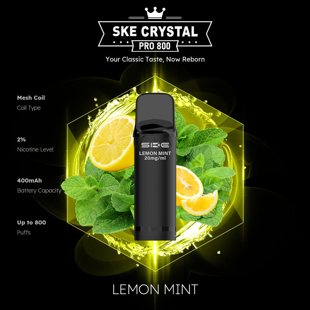 10x SKE Crystal Pro 800 - Lemon Mint - 20mg Nikotingehalt
