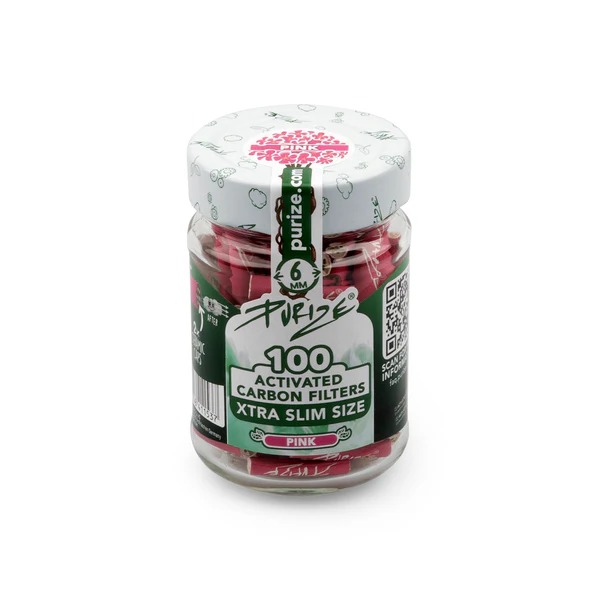 10x Purize Glas-Edition Aktivkohlefilter XTRA Slim - Size 6mm - Pink - 100 Stück