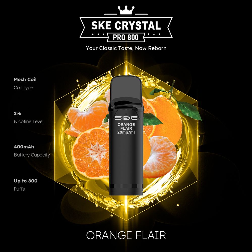 10x SKE Crystal Pro 800 - Orange Flair - 20mg Nikotingehalt