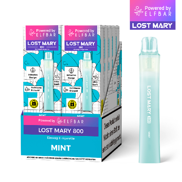 10x Lost Mary 800 Mint 20mg Nikotin Einweg Vape