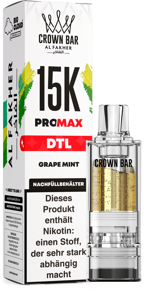 10x Al Fakher 15K PRO MAX (V2) Pod - Grape Mint - 6mg/ml Nikotingehalt - DTL