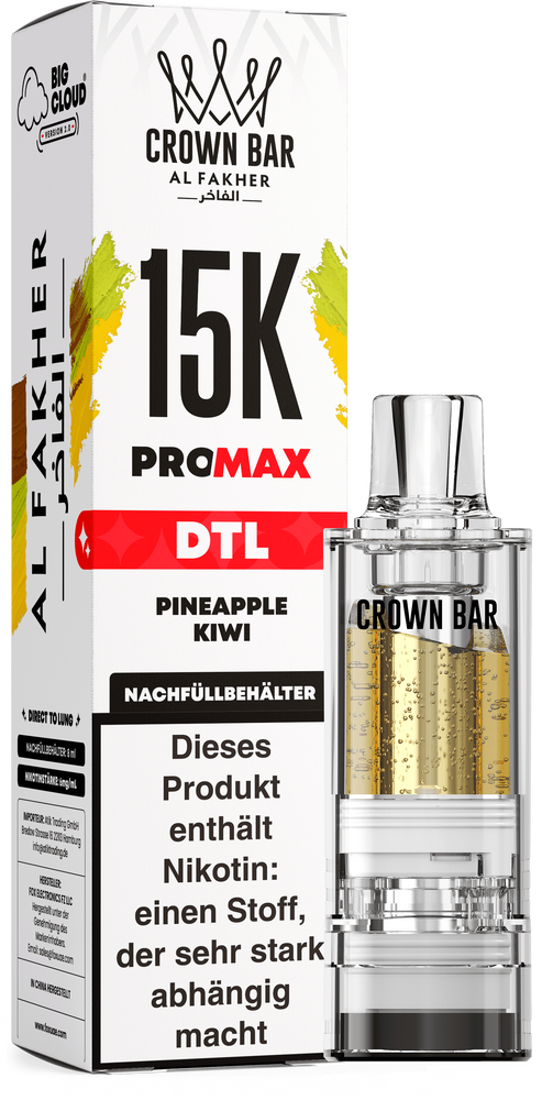 10x Al Fakher 15K PRO MAX (V2) Pod - Pineapple Kiw - 6mg/ml Nikotingehalt - DTL