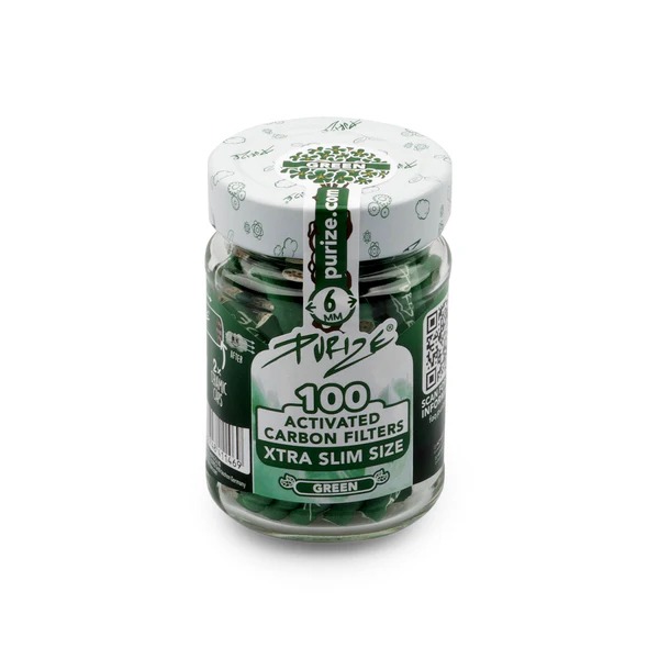 10x Purize Glas-Edition Aktivkohlefilter XTRA Slim - Size 6mm - Green - 100 Stück
