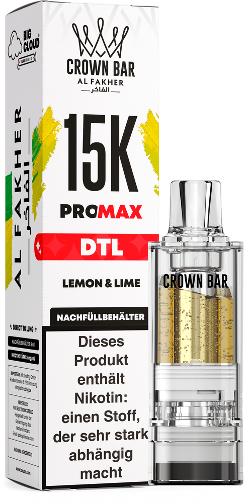 10x Al Fakher 15K PRO MAX (V2) Pod - Lemon & Lime - 6mg/ml Nikotingehalt - DTL