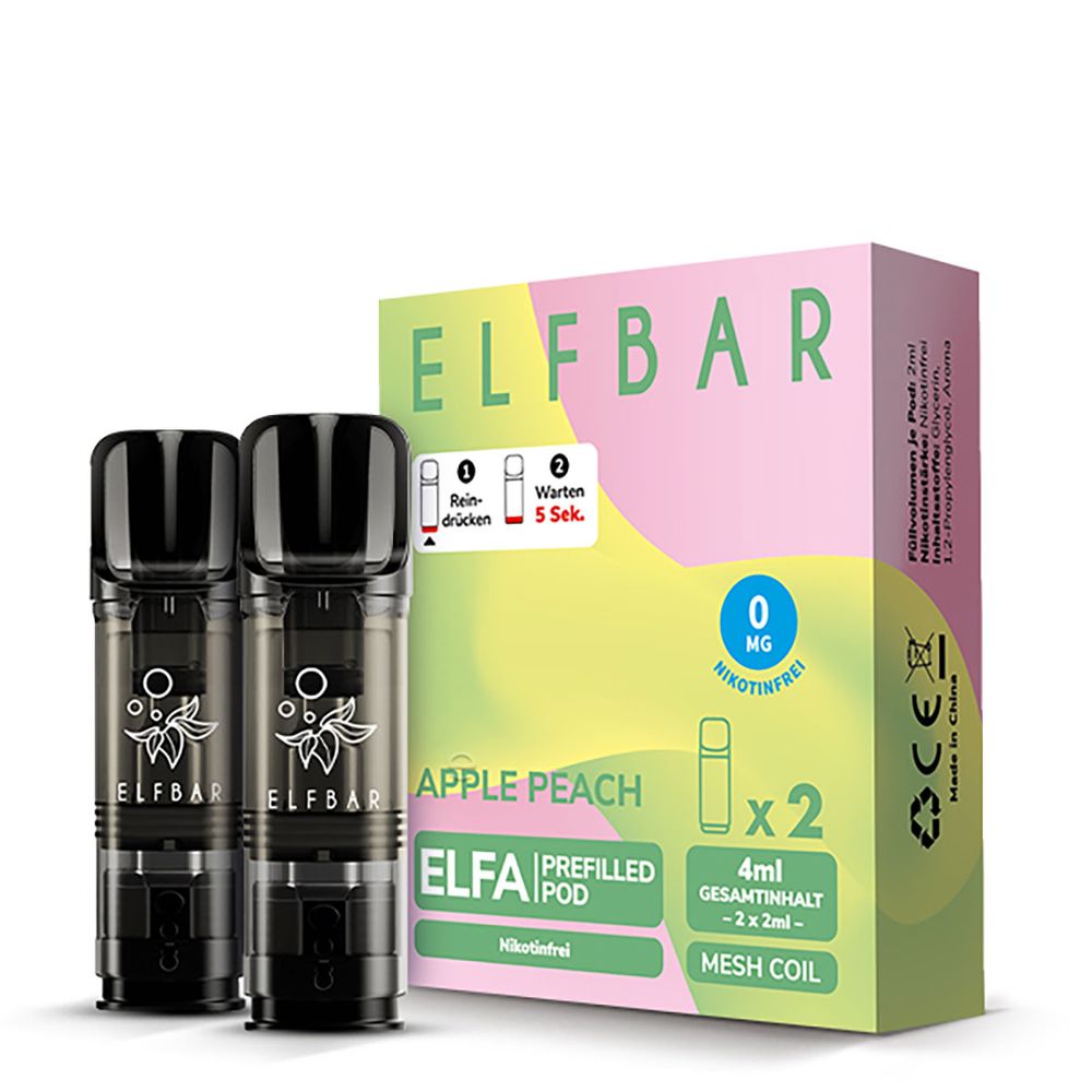 10x ELFBAR ELFA Apple Peach 0mg Nikotin 2er Pack