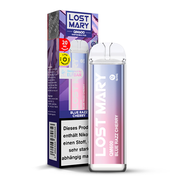 10+2 Aktion ELFBAR Lost Mary QM600 - Blue Razz Cherry 20mg Nikotin