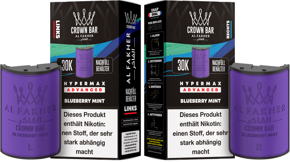 10x Al Fakher Hypermax 30K Pods - Alle Sorten - 6mg Nikotingehalt (5 Linke + 5 Rechte)