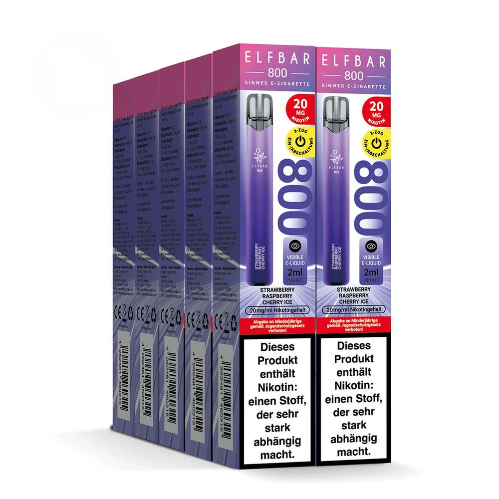 10x ELFBAR 800 Strawberry Raspberry Cherry Ice 20mg Nikotin