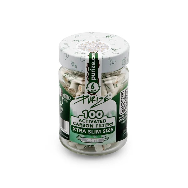 10x Purize Glas Aktivkohlefilter XTRA Slim - Size 6mm - White - 100 Stück