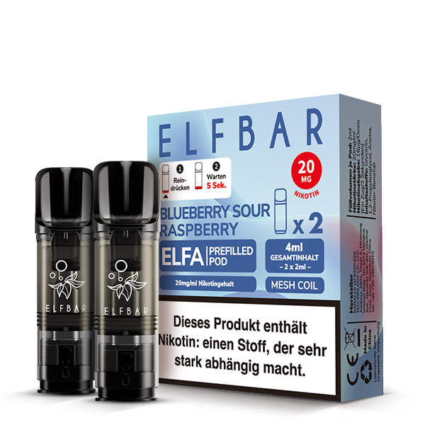 10x ELFBAR ELFA Blueberry Sour Raspberry 20mg Nikotin 2er Pack