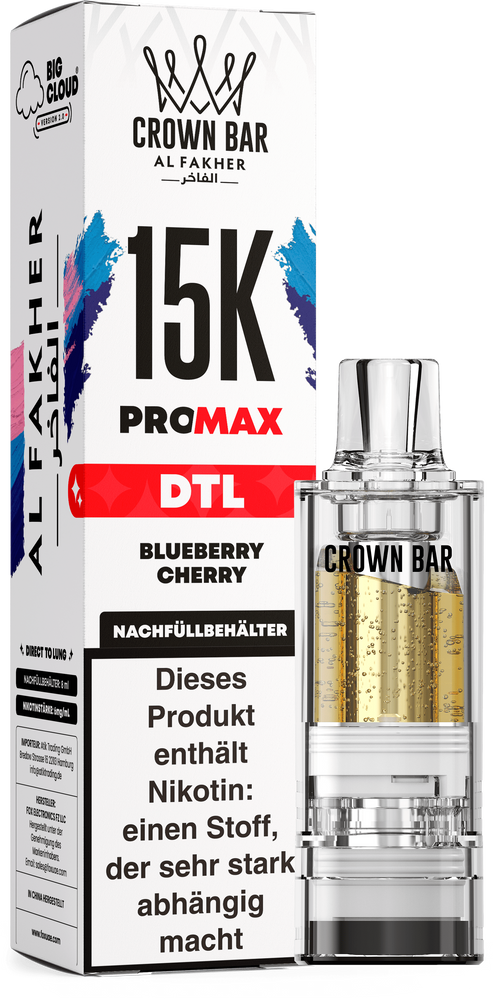 10x Al Fakher 15K PRO MAX (V2) Pod - Blueberry Cherry - 6mg/ml Nikotingehalt - DTL