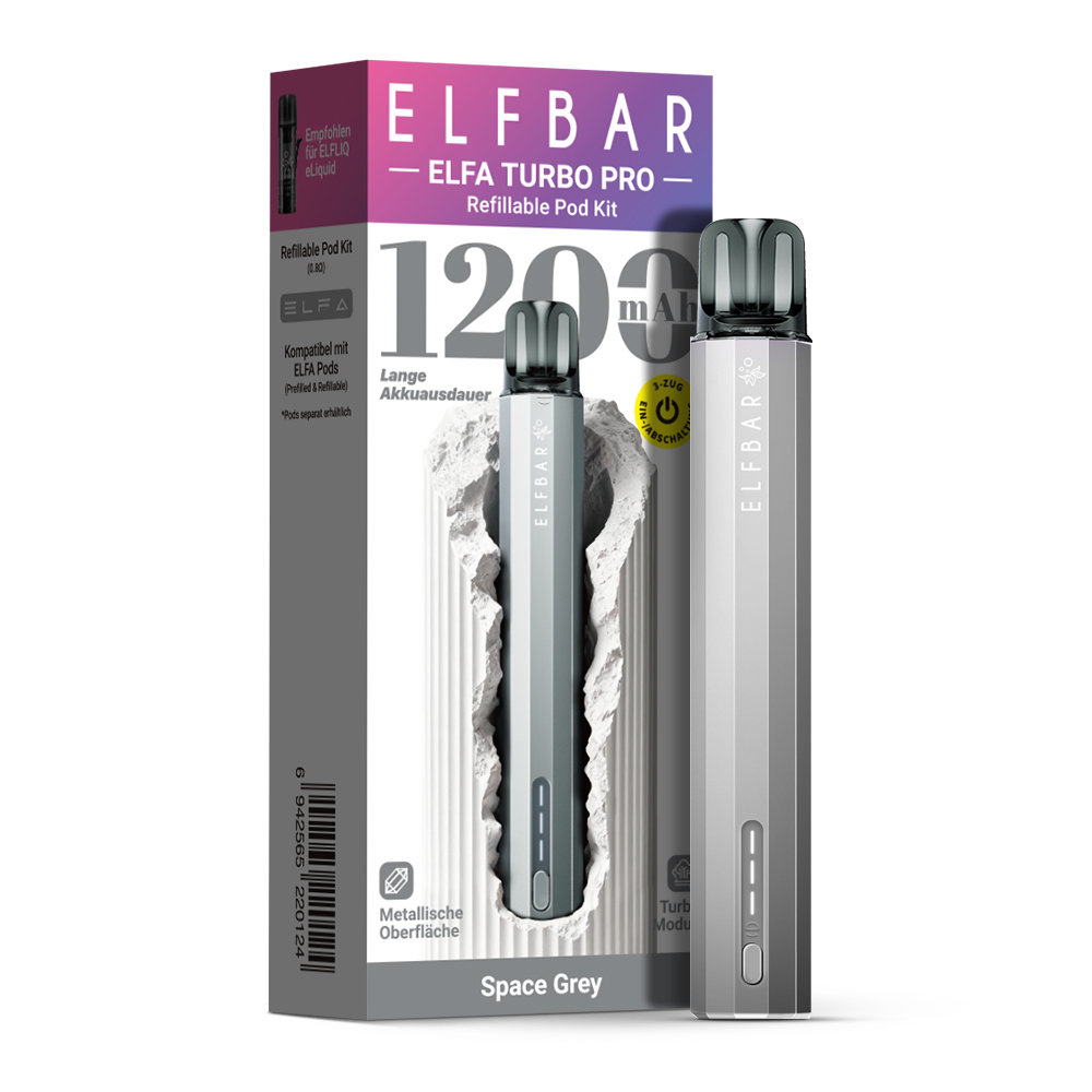 10x ELFBAR ELFA Turbo PRO Pod Kit 1200 mAh Akku - Space Grey