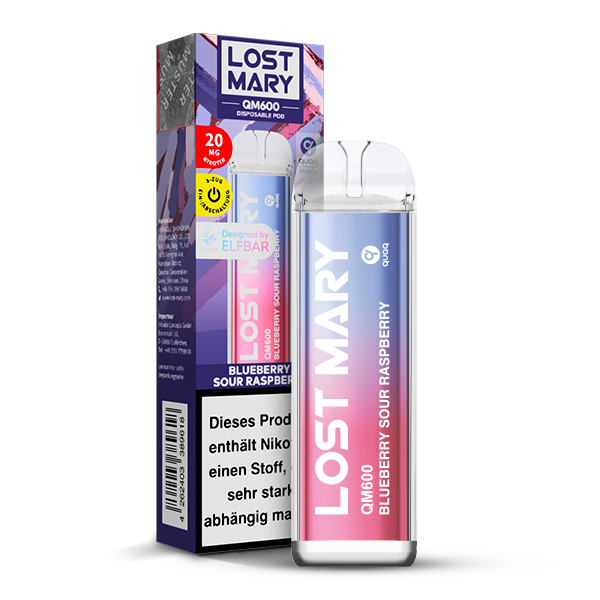 10+2 Aktion ELFBAR Lost Mary QM600 - Blueberry Sour Raspberry 20mg Nikotin