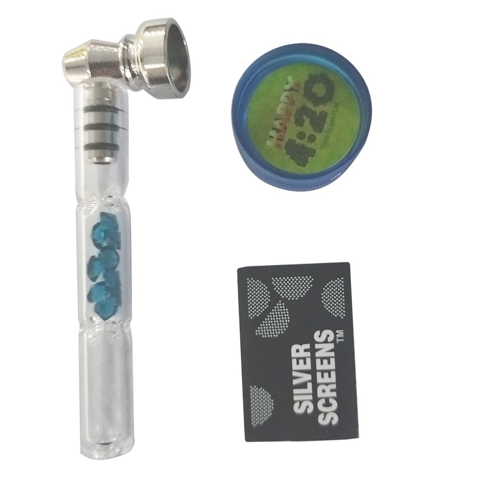 12x Atomic Glas Tabakpfeife mit Plastik Grinder