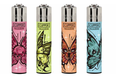 48x Clipper Reibrad Butterfly-Skull nachfüllbar