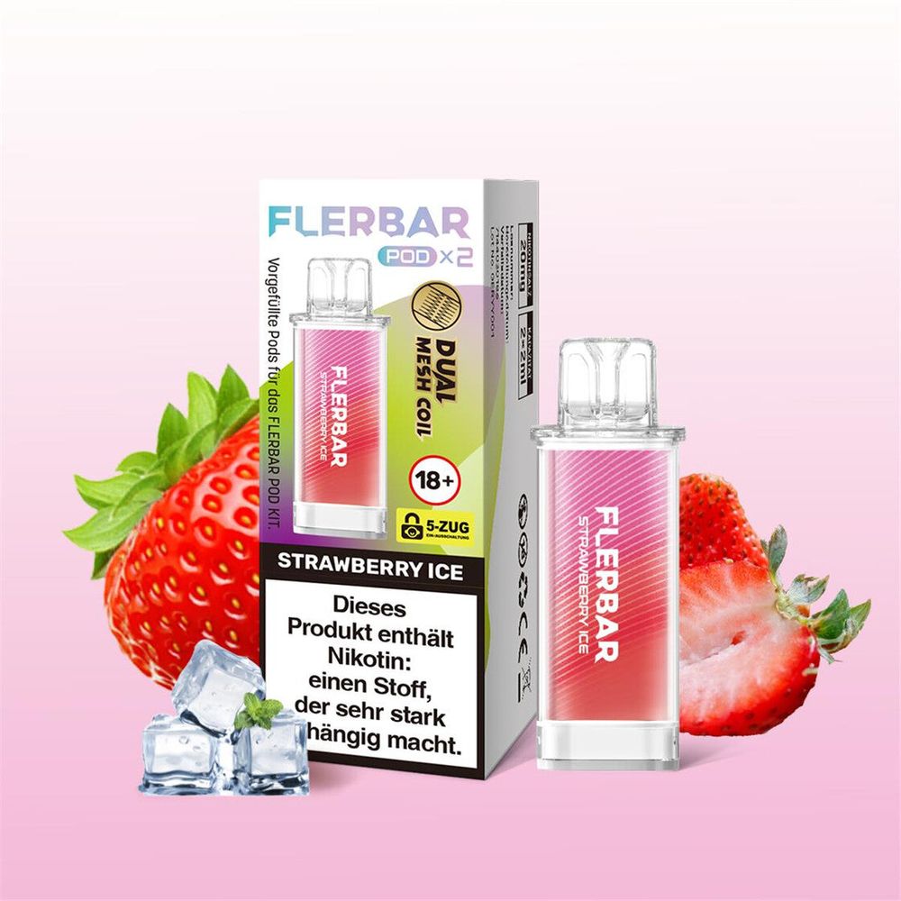 10 x Flerbar Pods - Strawberry Ice - 20mg Nikotin - 2er Pack
