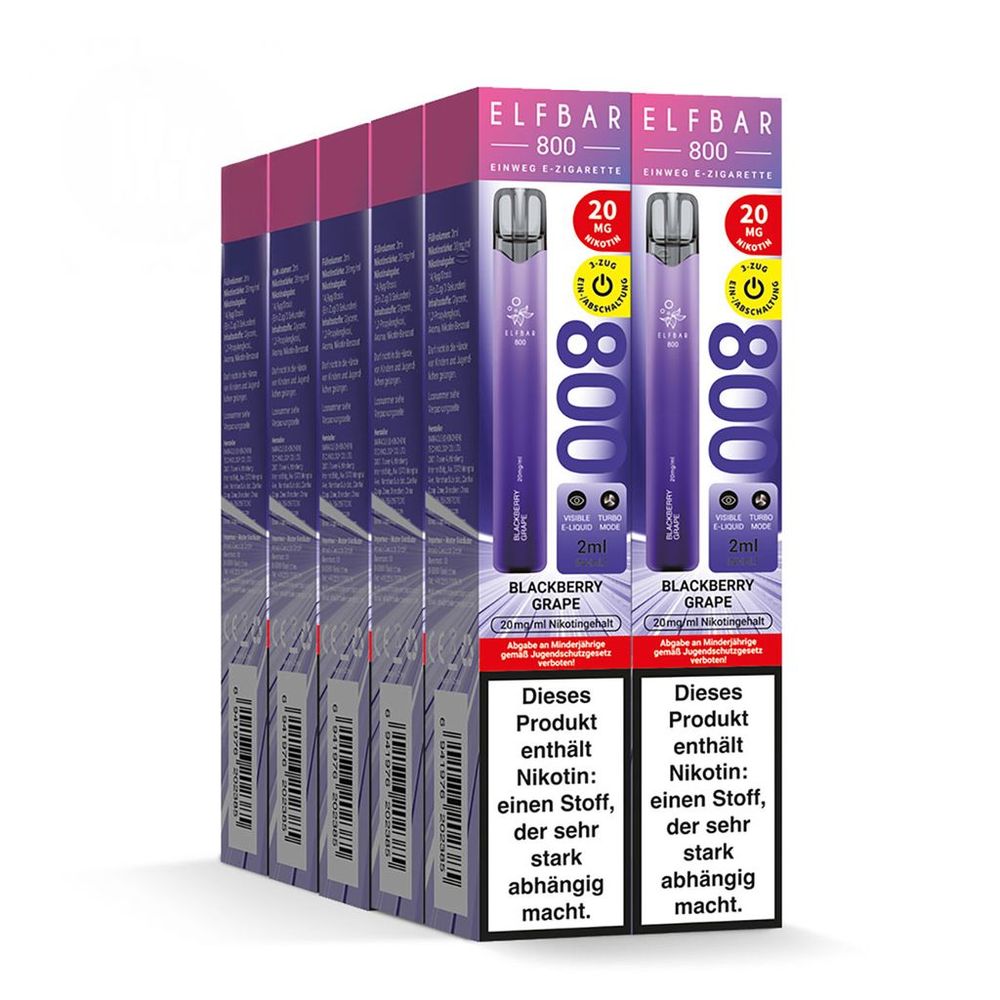 10x ELFBAR 800 Blackberry Grape 20mg Nikotin