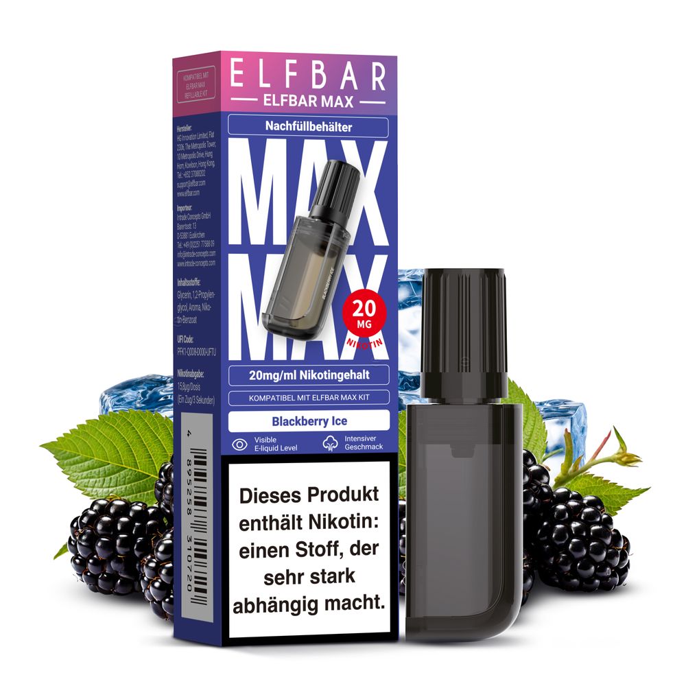 10x ELFBAR MAX Pod Blackberry Ice 20mg Nikotingehalt