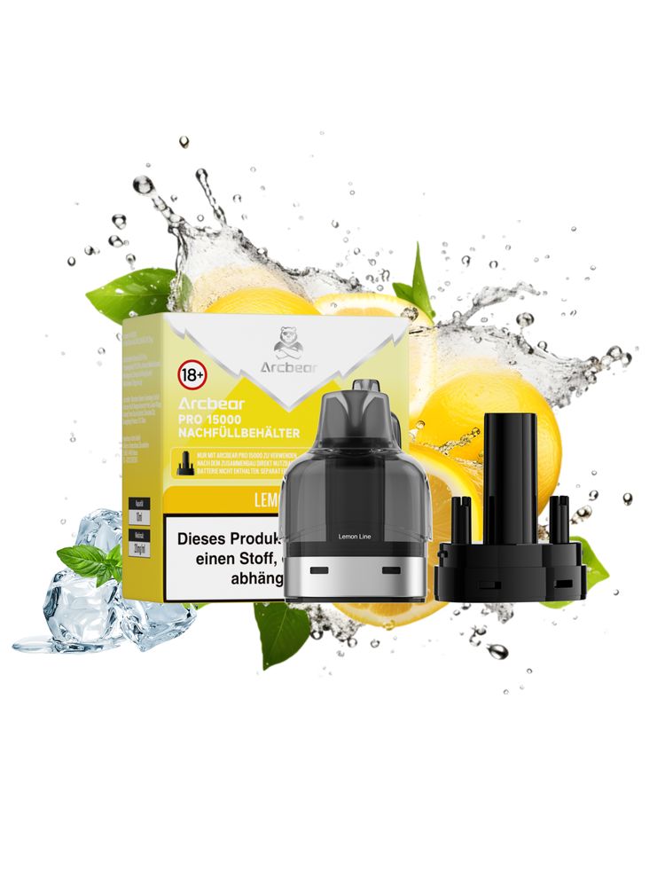 5+5 (0+10ml) Arcbear Pro 15000 Nachfüll-Set - Lemon Line - 20 mg/ml Nikotingehalt + Leer Pod