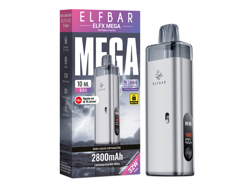 10x Elfbar ELFX Mega Pod Kit - 2800 mAh Farbe: Silber