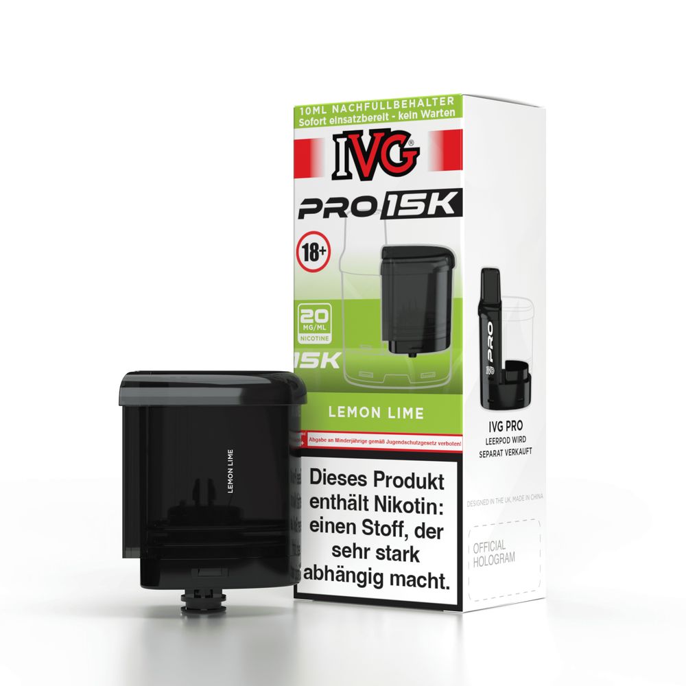 5x IVG Pro Refill Container 10ml - Lemon Lime - 20mg Nikotingehalt + 5x Leer Pods 0ml