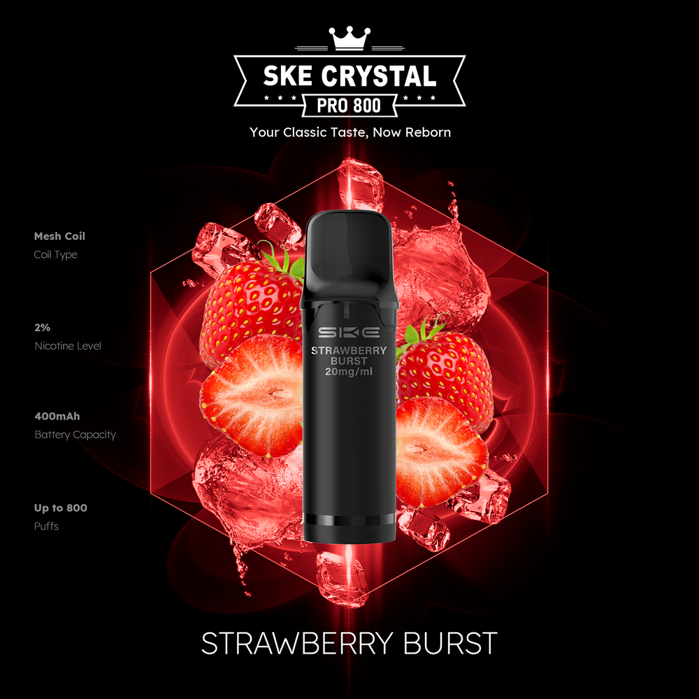 10x SKE Crystal Pro 800 - Strawberry Burst - 20mg Nikotingehalt