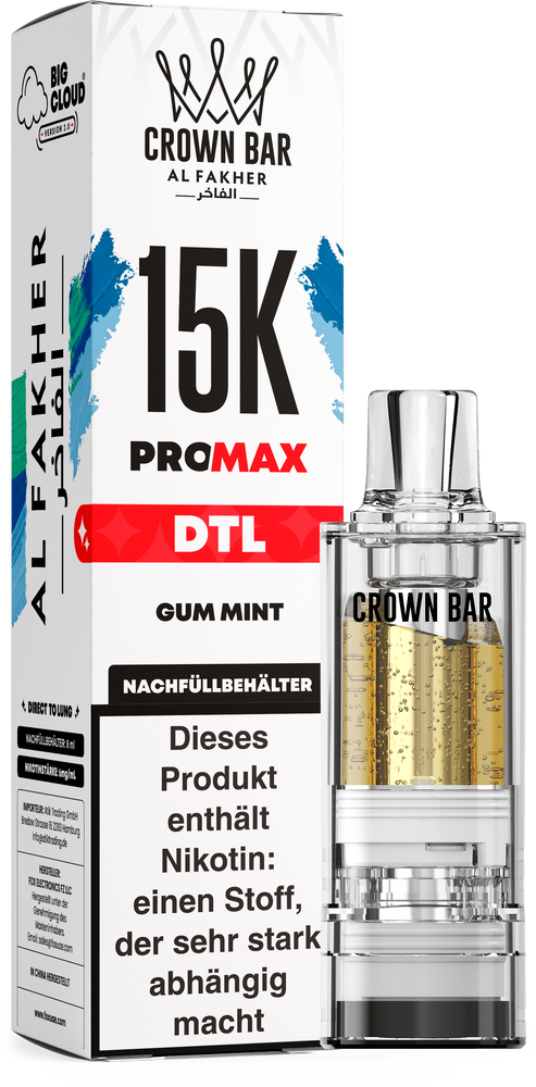 10x Al Fakher 15K PRO MAX (V2) Pod - Gum Mint - 6mg/ml Nikotingehalt - DTL