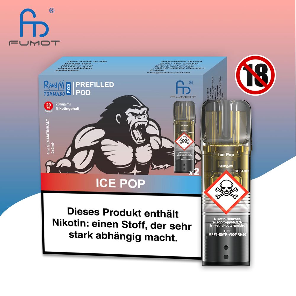 10x RandM Tornado Ice Pop 20mg Nikotin 2er Pack