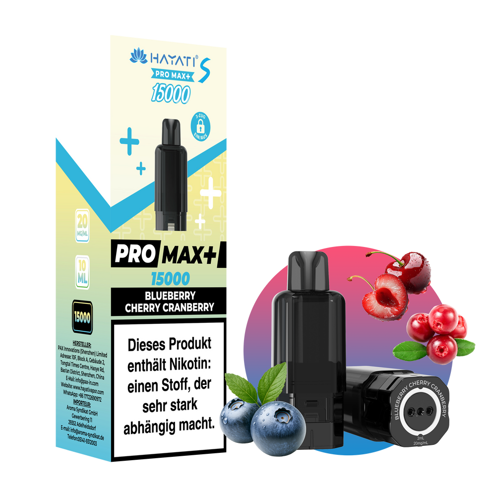 5x Hayati Pro Max+ 15K Pod Blueberry Cherry Cranberry + 5x Leer Pod 0ml