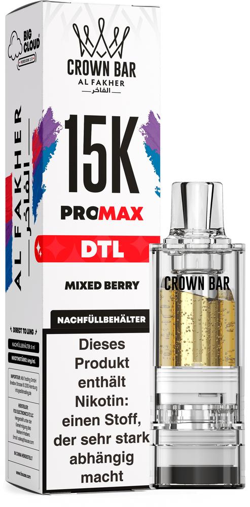 10x Al Fakher 15K PRO MAX (V2) Pod - Mixed Berry - 6mg/ml Nikotingehalt - DTL