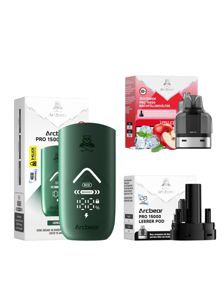 5x Arcbear Pro 15000 Starter Set - Farbe: Green + Pod Apple Ice