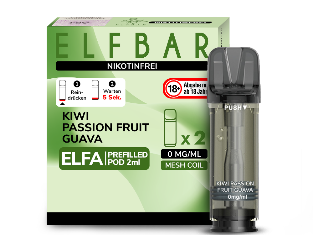 10x ELFBAR ELFA Kiwi Passion Fruit Guava 0mg Nikotin 2er Pack
