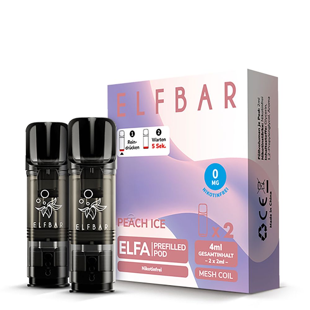 10x ELFBAR ELFA Peach Ice / Juicy Peach 0mg Nikotin 2er Pack