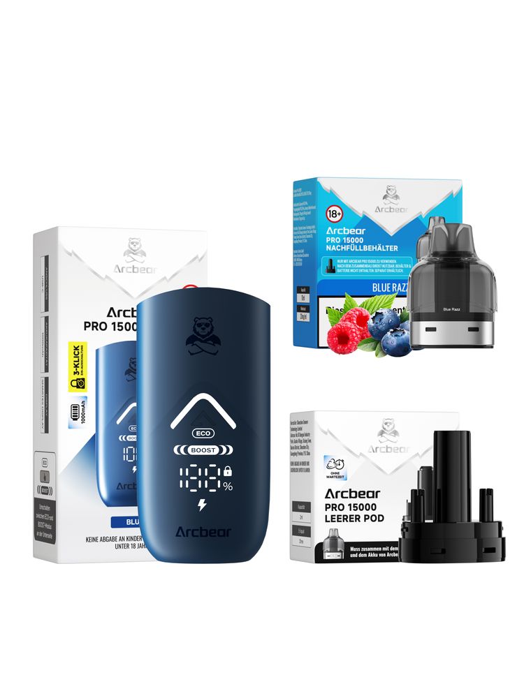 5x Arcbear Pro 15000 Starter Set - Farbe: Blue + Pod Blue Razz