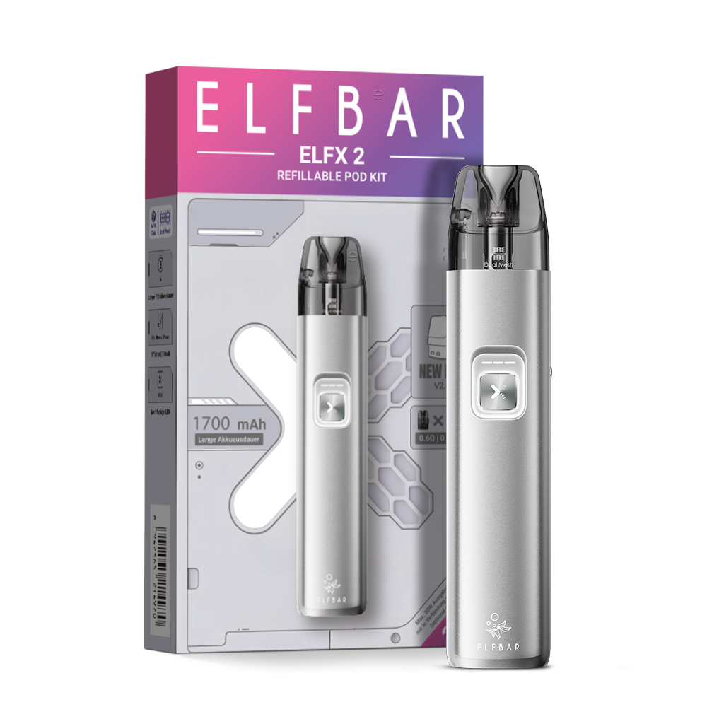 10x Elfbar ELFX 2 Pod Kit - 1700 mAh Farbe: Titanium Silver