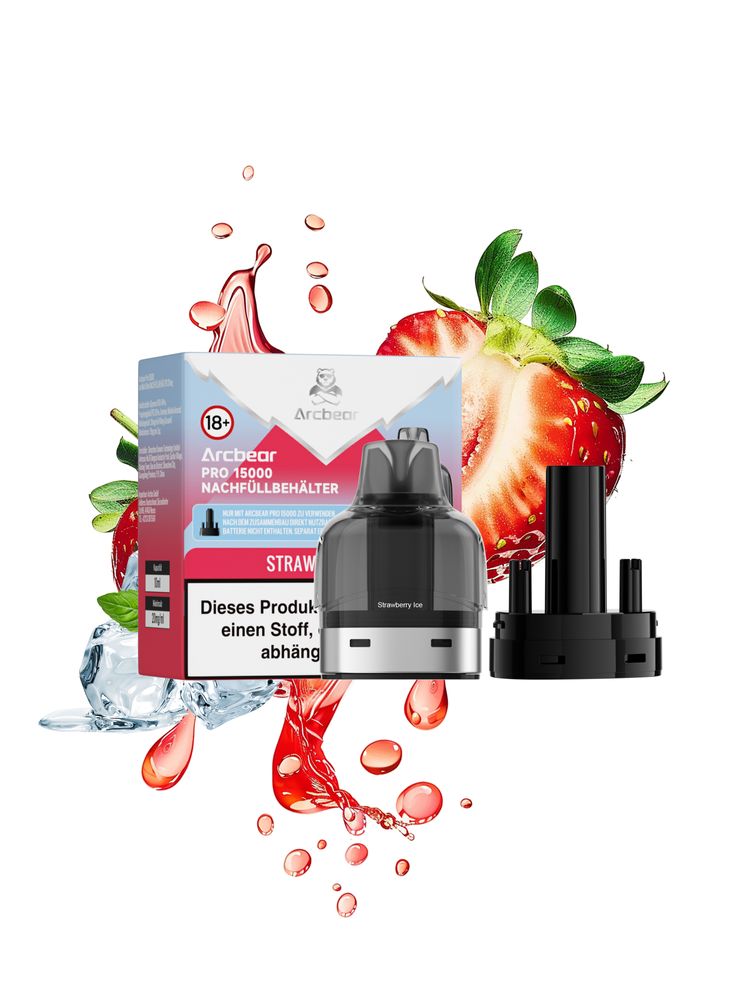 5+5 (0+10ml) Arcbear Pro 15000 Nachfüll-Set - Strawberry Ice - 20 mg/ml Nikotingehalt + Leer Pod